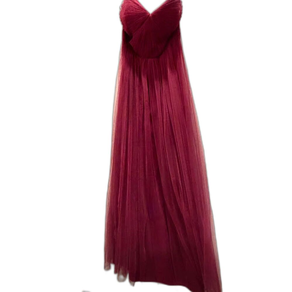 Jenny Yoo Collection Annabelle Tulle Strapless Sweetheart Gown Size 8 Burgundy